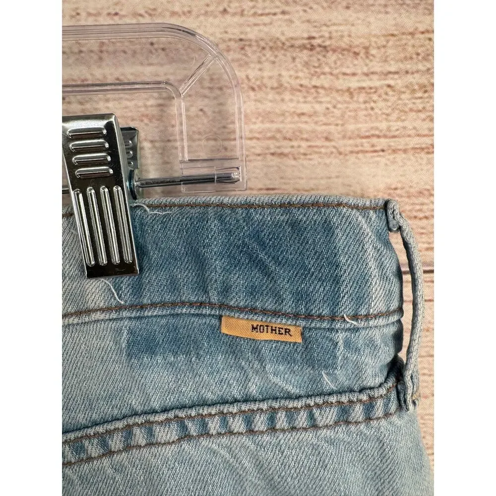 Mother Mid‎ Rise Rambler Zip Flood Jeans Womens 34 Blue Light Wash Ripped Off